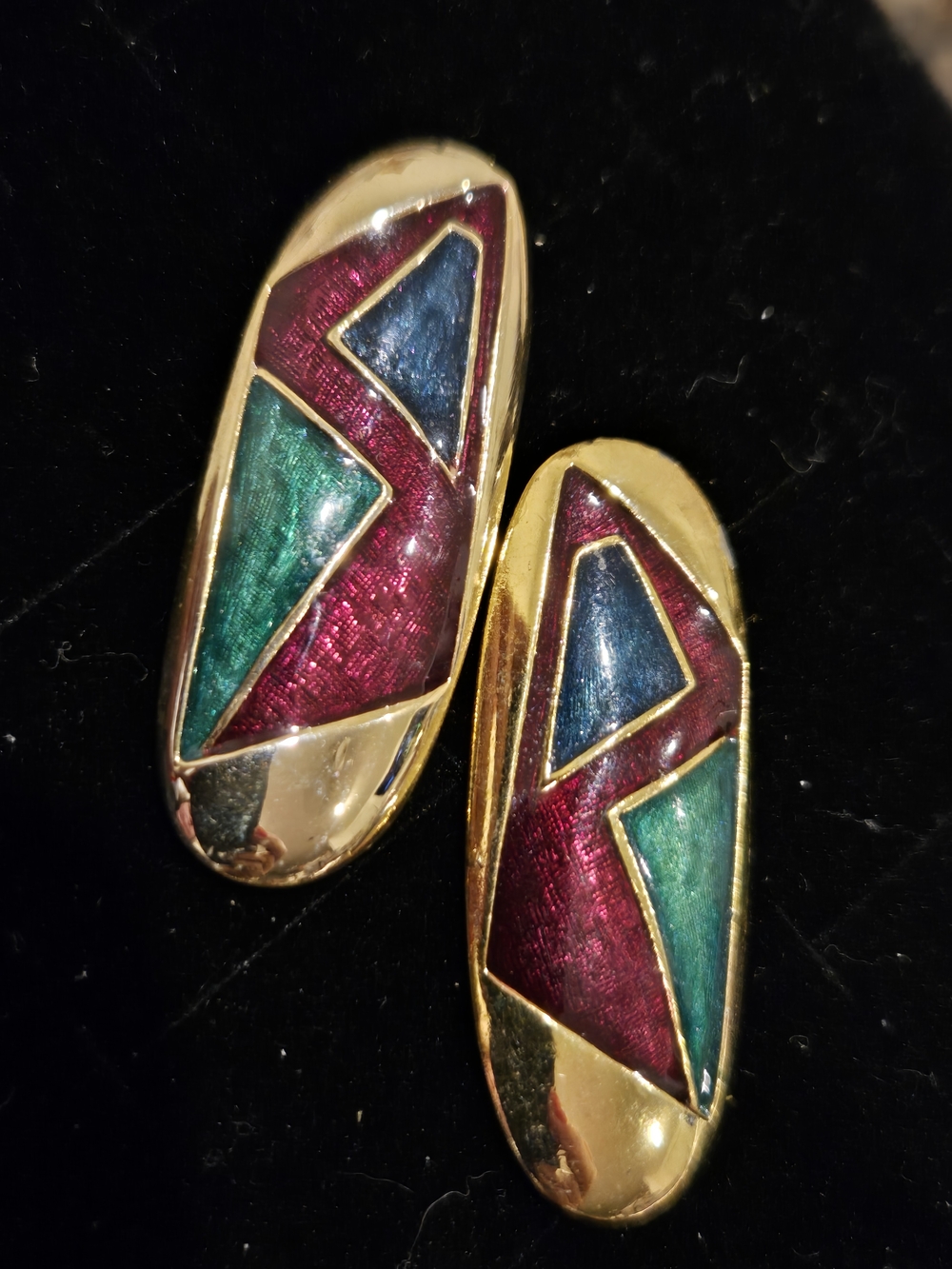 Vintage Gold-Tone Multicolor Enamel Geometric Earrings - Women Jewelry